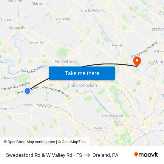 Swedesford Rd & W Valley Rd - FS to Oreland, PA map