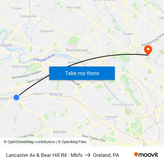Lancaster Av & Bear Hill Rd - Mbfs to Oreland, PA map