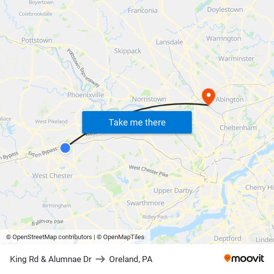 King Rd & Alumnae Dr to Oreland, PA map