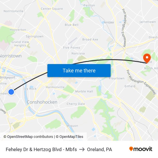 Feheley Dr & Hertzog Blvd - Mbfs to Oreland, PA map