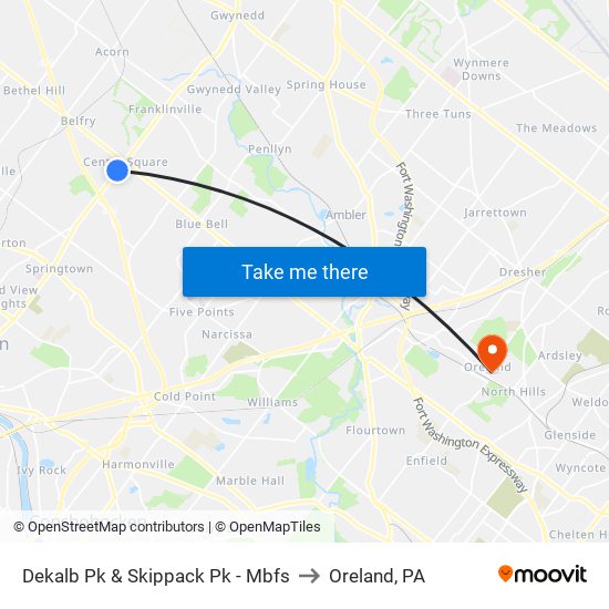 Dekalb Pk & Skippack Pk - Mbfs to Oreland, PA map