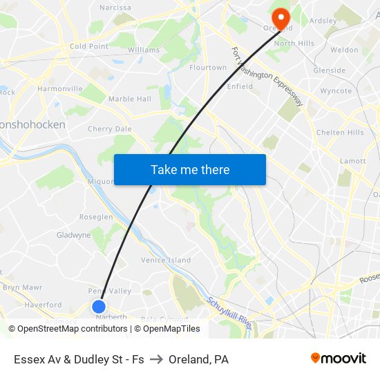 Essex Av & Dudley St - Fs to Oreland, PA map