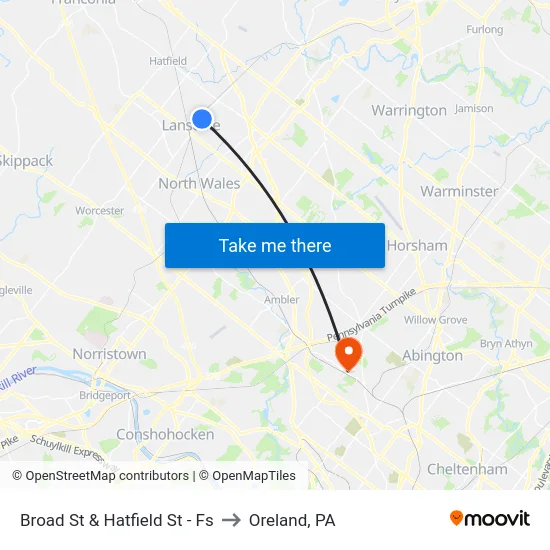 Broad St & Hatfield St - Fs to Oreland, PA map