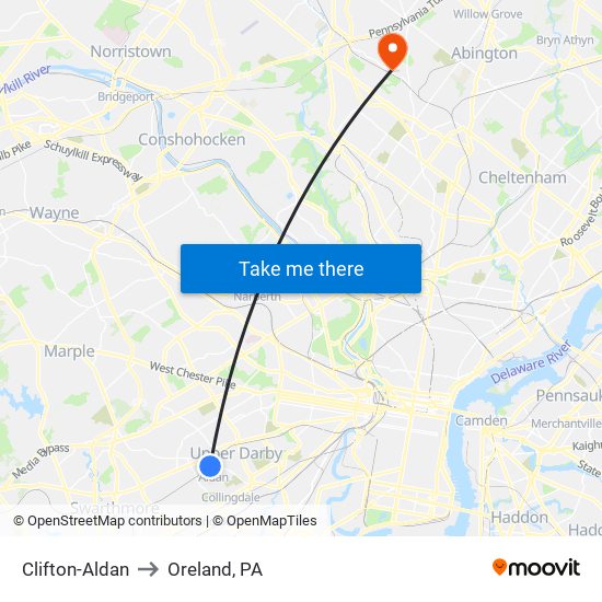 Clifton-Aldan to Oreland, PA map