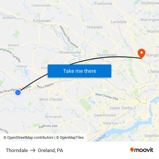 Thorndale to Oreland, PA map