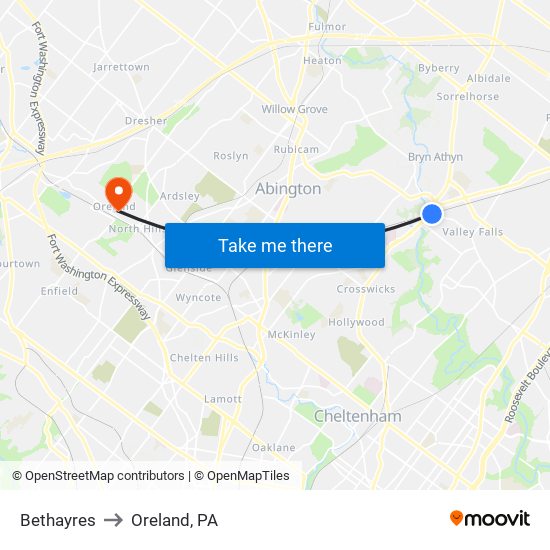 Bethayres to Oreland, PA map