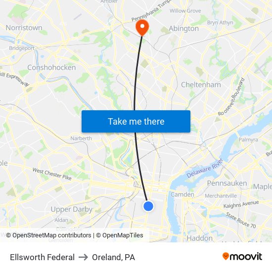 Ellsworth Federal to Oreland, PA map