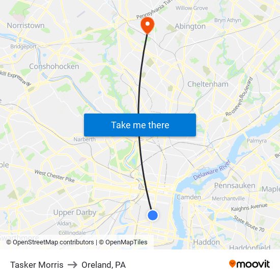 Tasker Morris to Oreland, PA map