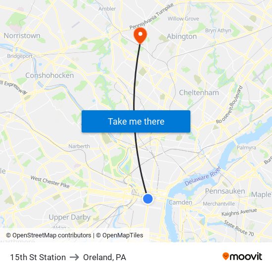 15th St Station to Oreland, PA map