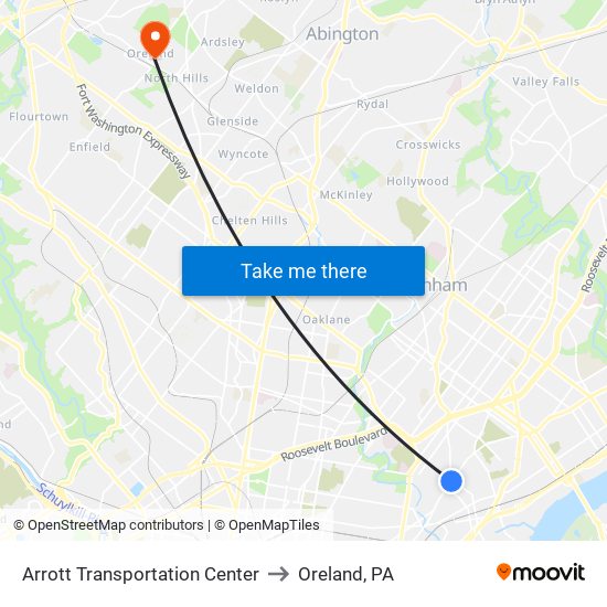 Arrott Transportation Center to Oreland, PA map