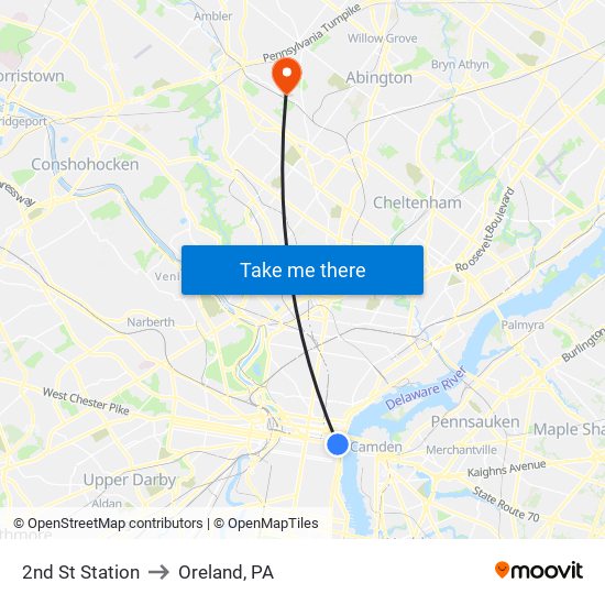 2nd St Station to Oreland, PA map