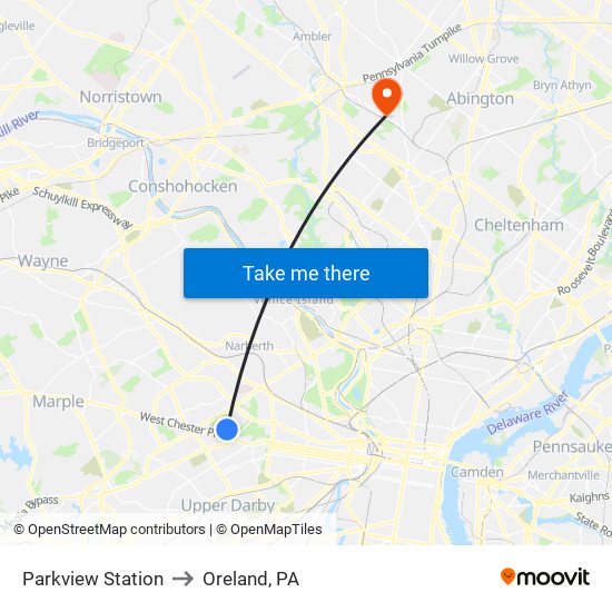 Parkview Station to Oreland, PA map
