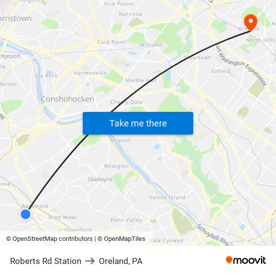 Roberts Rd Station to Oreland, PA map