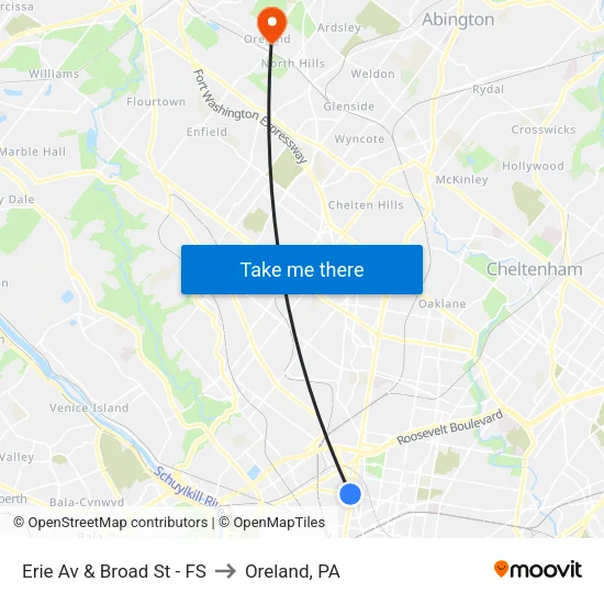 Erie Av & Broad St - FS to Oreland, PA map