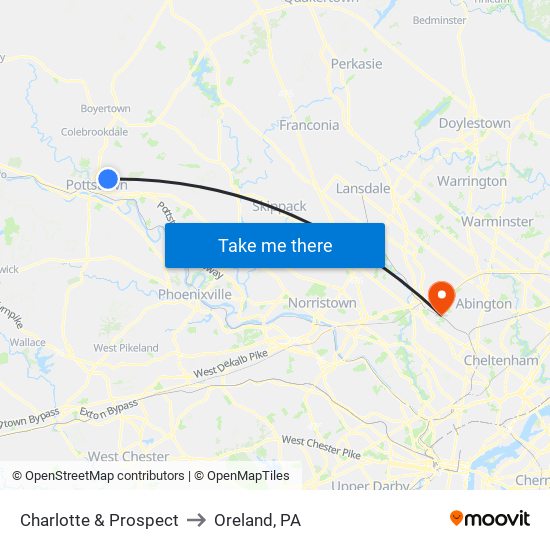 Charlotte & Prospect to Oreland, PA map