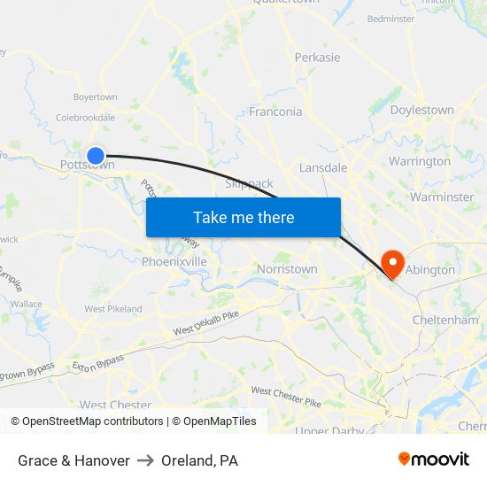 Grace & Hanover to Oreland, PA map