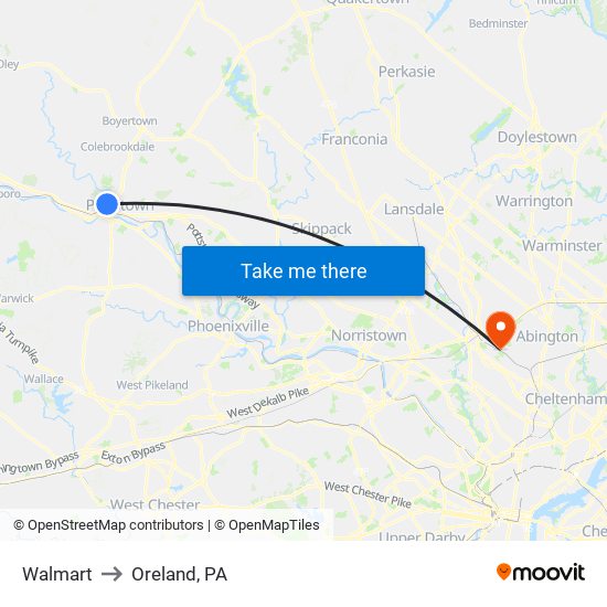 Walmart to Oreland, PA map