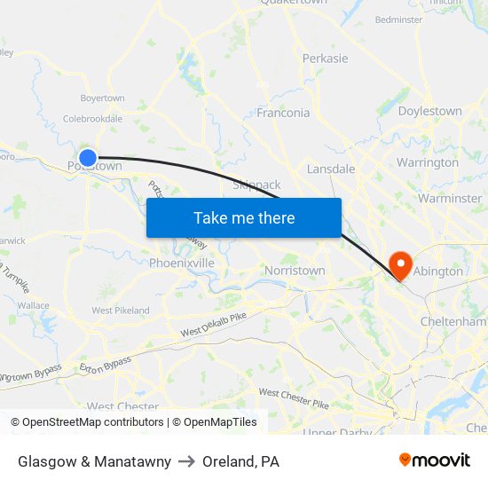 Glasgow & Manatawny to Oreland, PA map