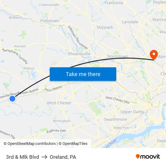 3rd & Mlk Blvd to Oreland, PA map