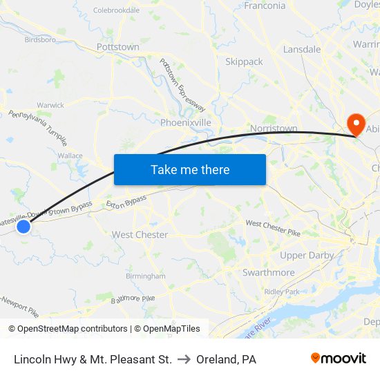 Lincoln Hwy & Mt. Pleasant St. to Oreland, PA map