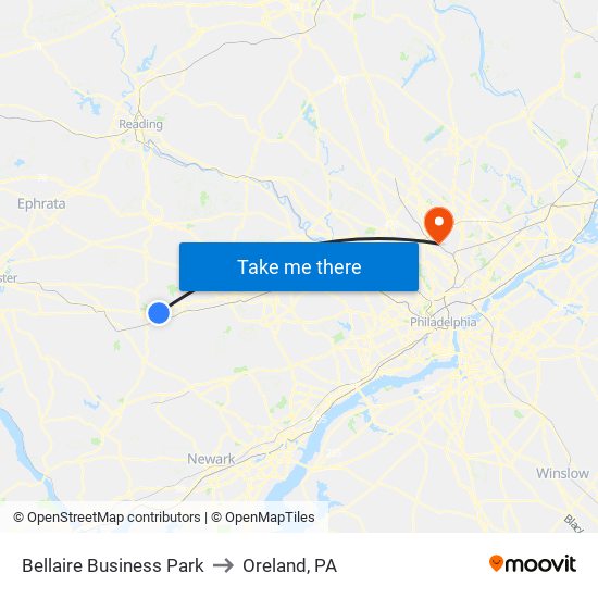 Bellaire Business Park to Oreland, PA map