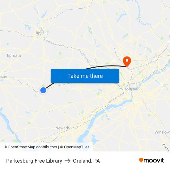 Parkesburg Free Library to Oreland, PA map