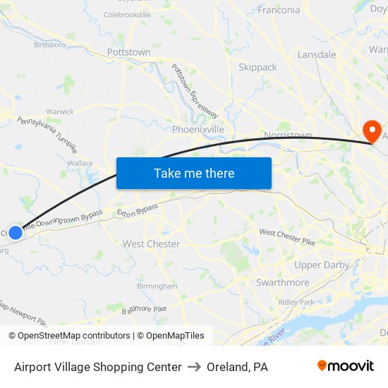 Airport Village Shopping Center to Oreland, PA map