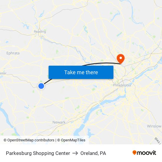 Parkesburg Shopping Center to Oreland, PA map