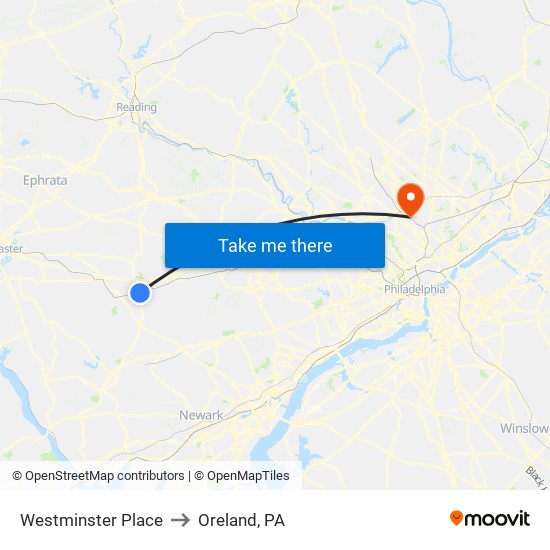 Westminster Place to Oreland, PA map