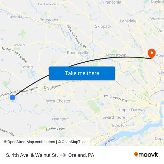 S. 4th Ave. & Walnut St. to Oreland, PA map