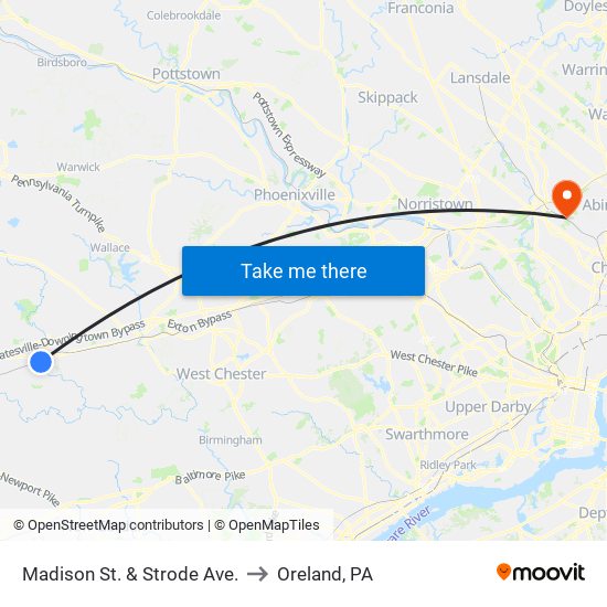 Madison St. & Strode Ave. to Oreland, PA map