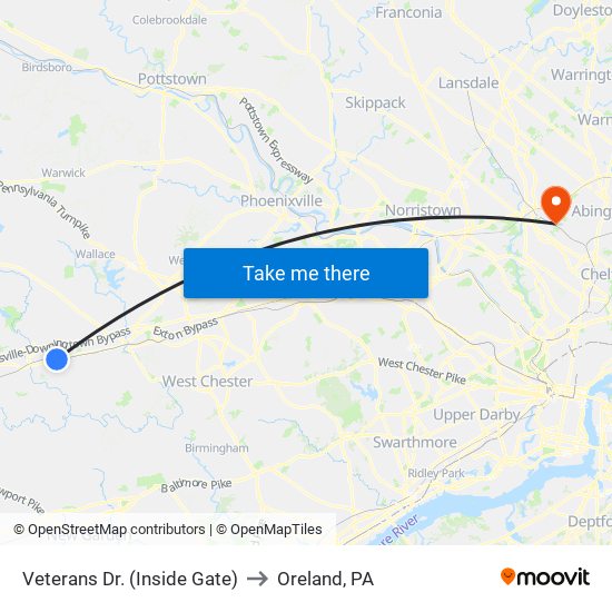 Veterans Dr. (Inside Gate) to Oreland, PA map