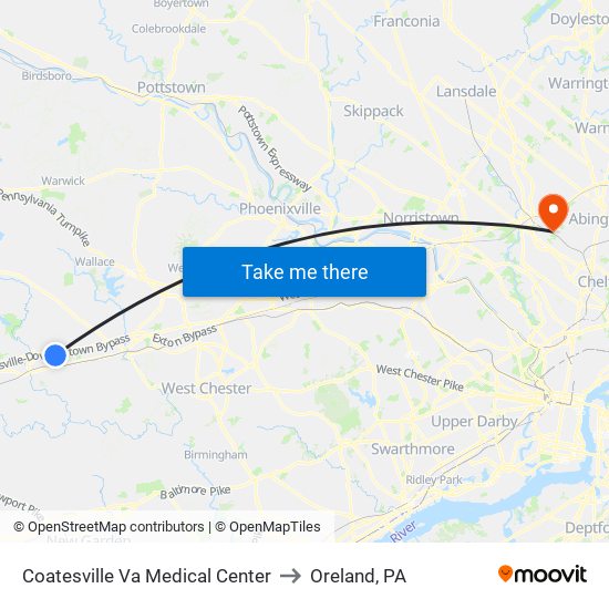Coatesville Va Medical Center to Oreland, PA map