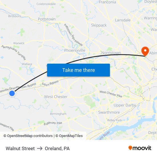 Walnut Street to Oreland, PA map