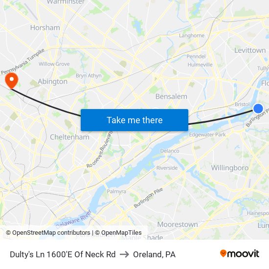 Dulty's Ln 1600'E Of Neck Rd to Oreland, PA map