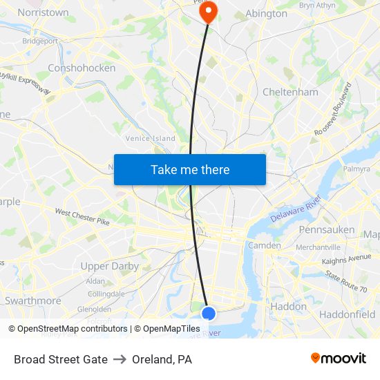 Broad Street Gate to Oreland, PA map