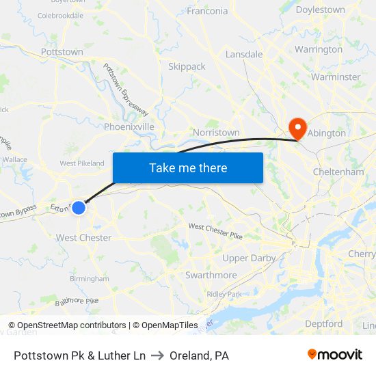 Pottstown Pk & Luther Ln to Oreland, PA map