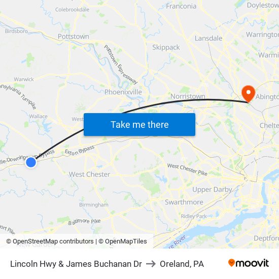 Lincoln Hwy & James Buchanan Dr to Oreland, PA map