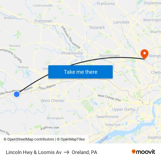 Lincoln Hwy & Loomis Av to Oreland, PA map