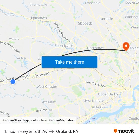 Lincoln Hwy & Toth Av to Oreland, PA map
