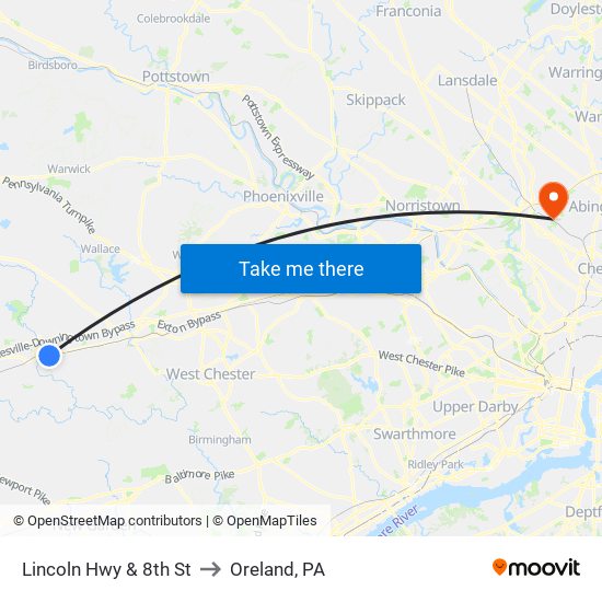 Lincoln Hwy & 8th St to Oreland, PA map