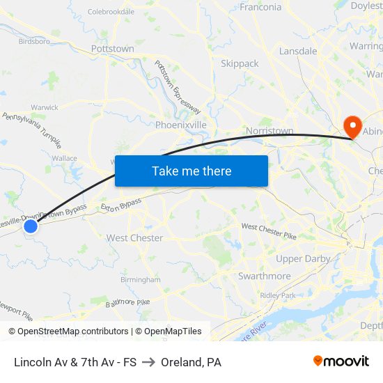 Lincoln Av & 7th Av - FS to Oreland, PA map