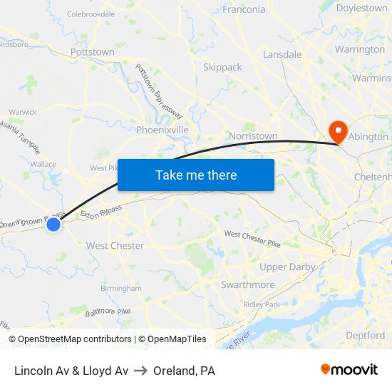 Lincoln Av & Lloyd Av to Oreland, PA map