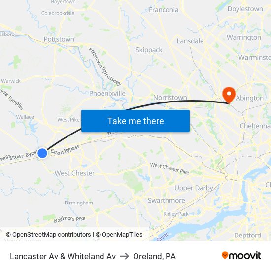 Lancaster Av & Whiteland Av to Oreland, PA map