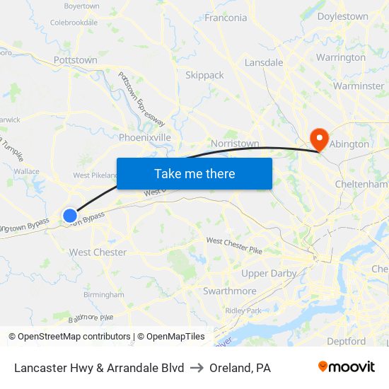 Lancaster Hwy & Arrandale Blvd to Oreland, PA map