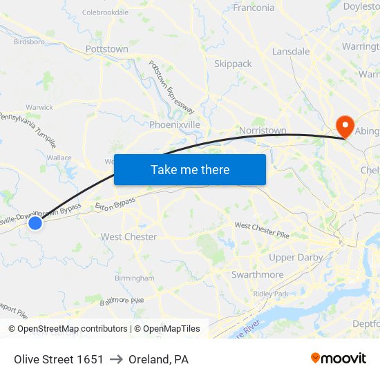 Olive Street 1651 to Oreland, PA map