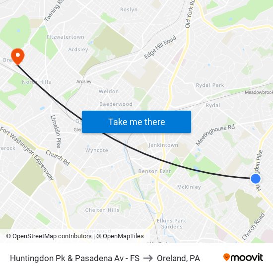 Huntingdon Pk & Pasadena Av - FS to Oreland, PA map