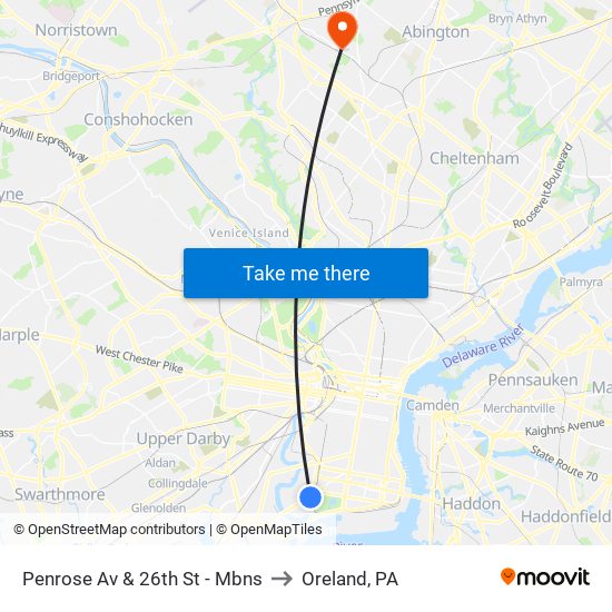 Penrose Av & 26th St - Mbns to Oreland, PA map