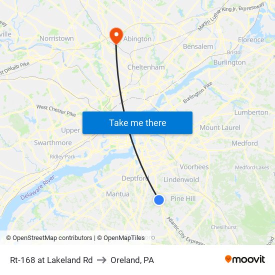 Rt-168 at Lakeland Rd to Oreland, PA map