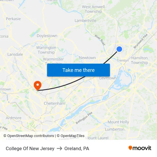 College Of New Jersey to Oreland, PA map